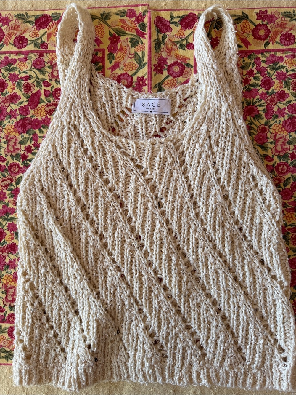 NWOT Sage  The Label Openwork Cream Knit Tank